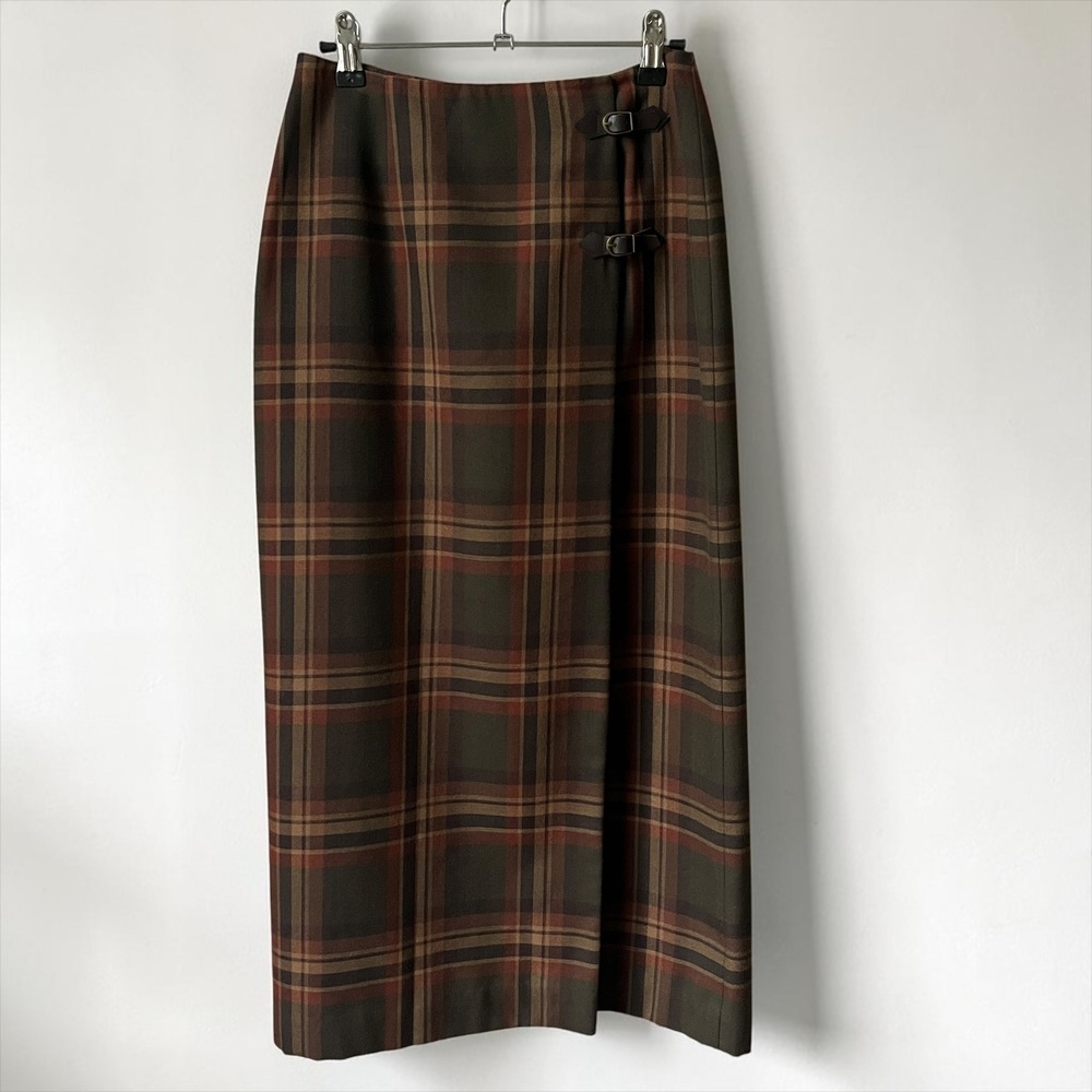Vintage Plaid Equestrian Skirt Women's 4 Midi Wrap Fall Tones Preppy Heritage